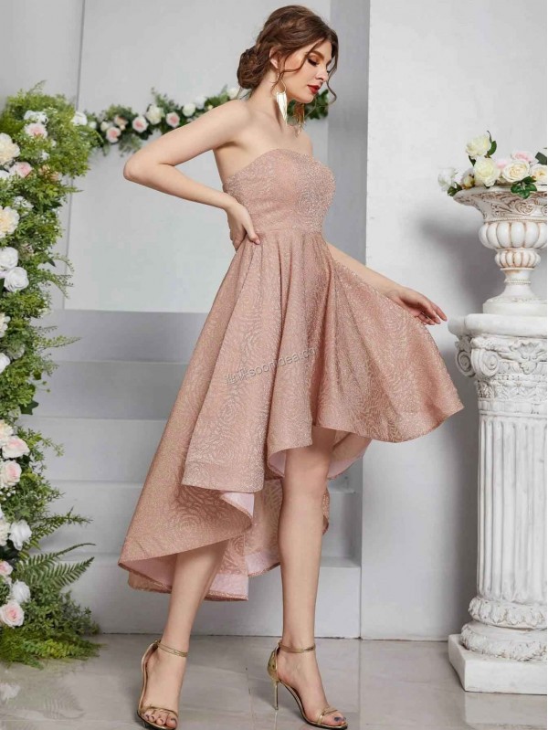 Glitter High Low Hem Tube Prom Dress